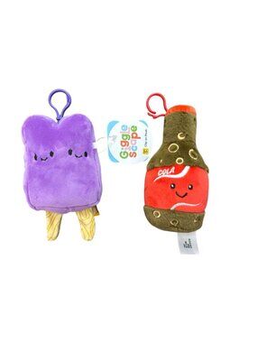 Giggle Scape Clip-On Plush Set - Cola Bottle & Popsicle Design Soft & Cute Toys